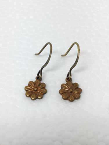 8mm Vintage Tiny Brass "Forget-me-nots" flower Earrings on Antique Brass French-hook wires. 