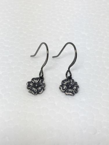 9mm Tiny Ox Silver Filled Flower Earrings on Antique Silver Filled French-hook wires. 