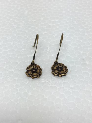 9mm Tiny Antique Brass Flower Earrings on Antique Brass French-hook wires. 