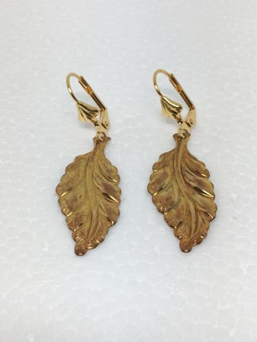 1.25in x .050in Vintage Brass Leaf Earrings on Gold Filled Lever-backs.